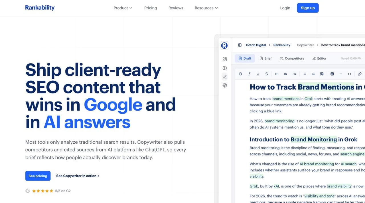 Rankability Copywriter dashboard