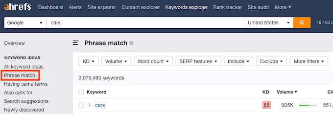 Ahrefs Keyword Explorer tool interface