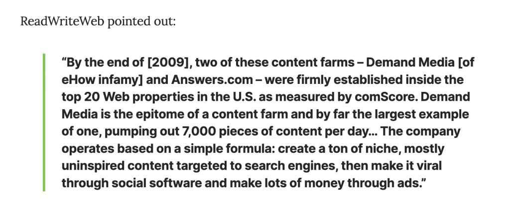 Google Panda update history and impact on content farms