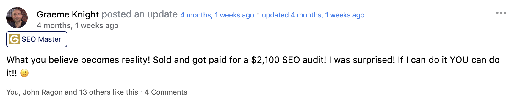 Graeme Knight sold $2,100 SEO audit
