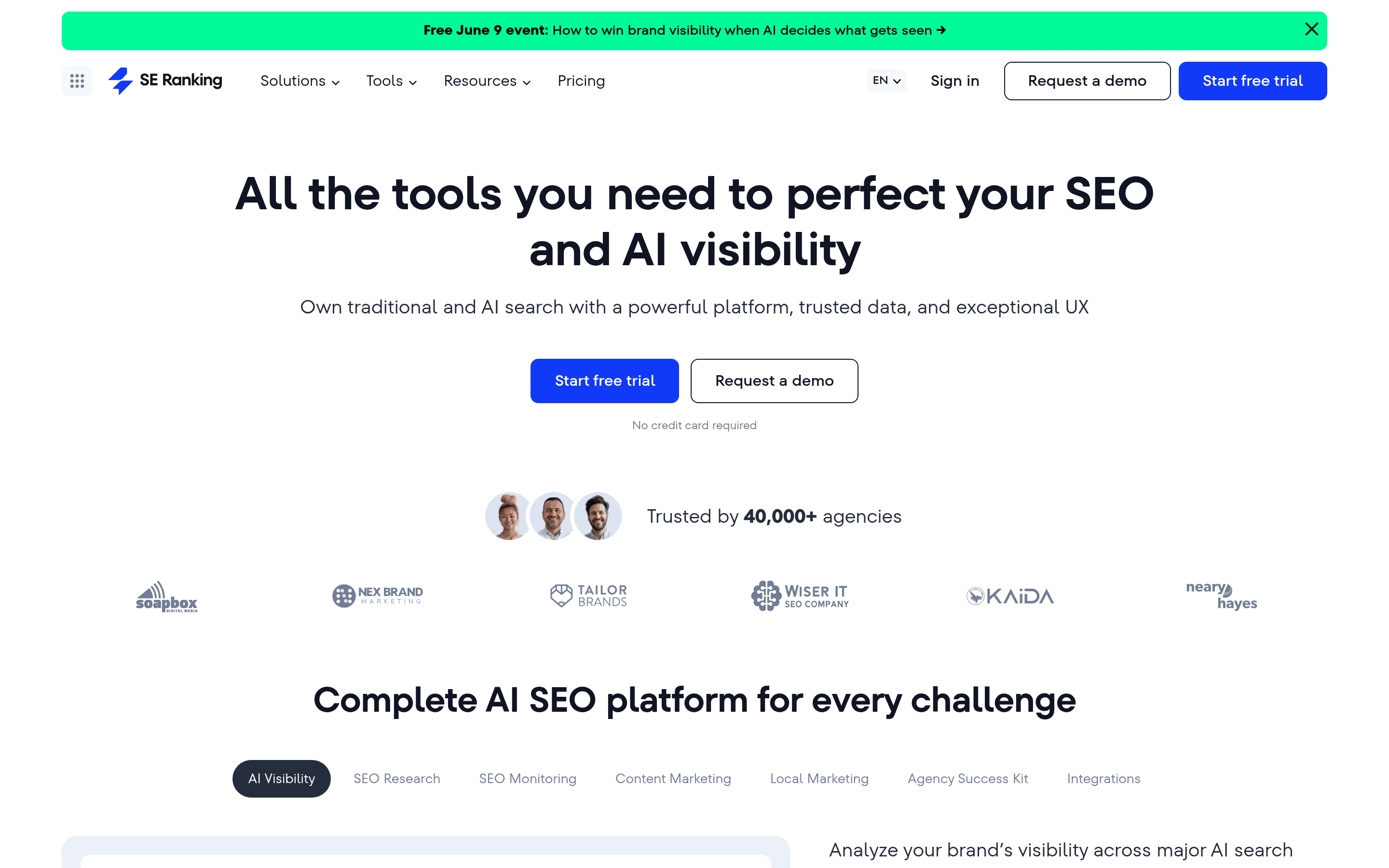 SE Ranking AI Search homepage