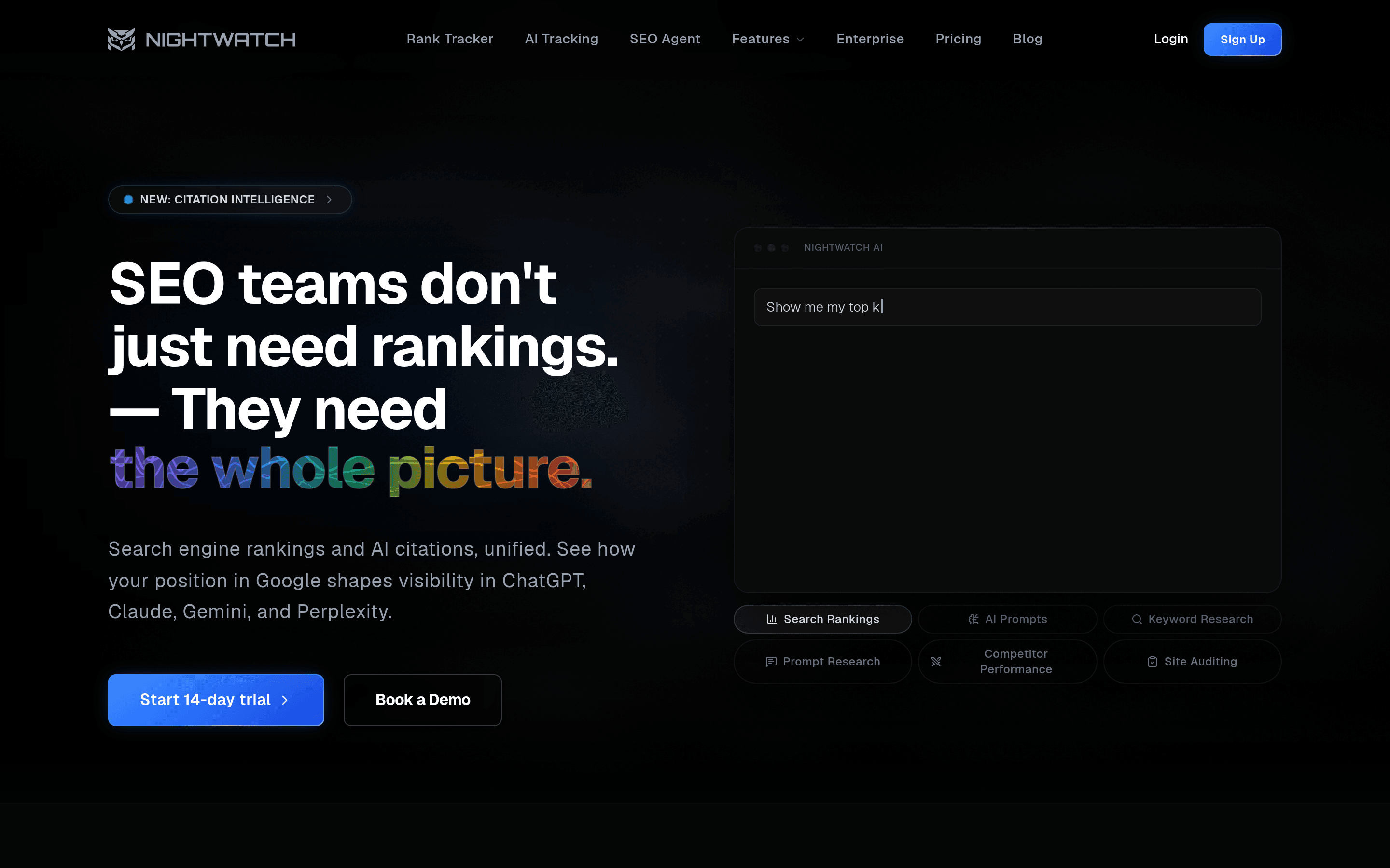 Nightwatch LLM Tracking homepage