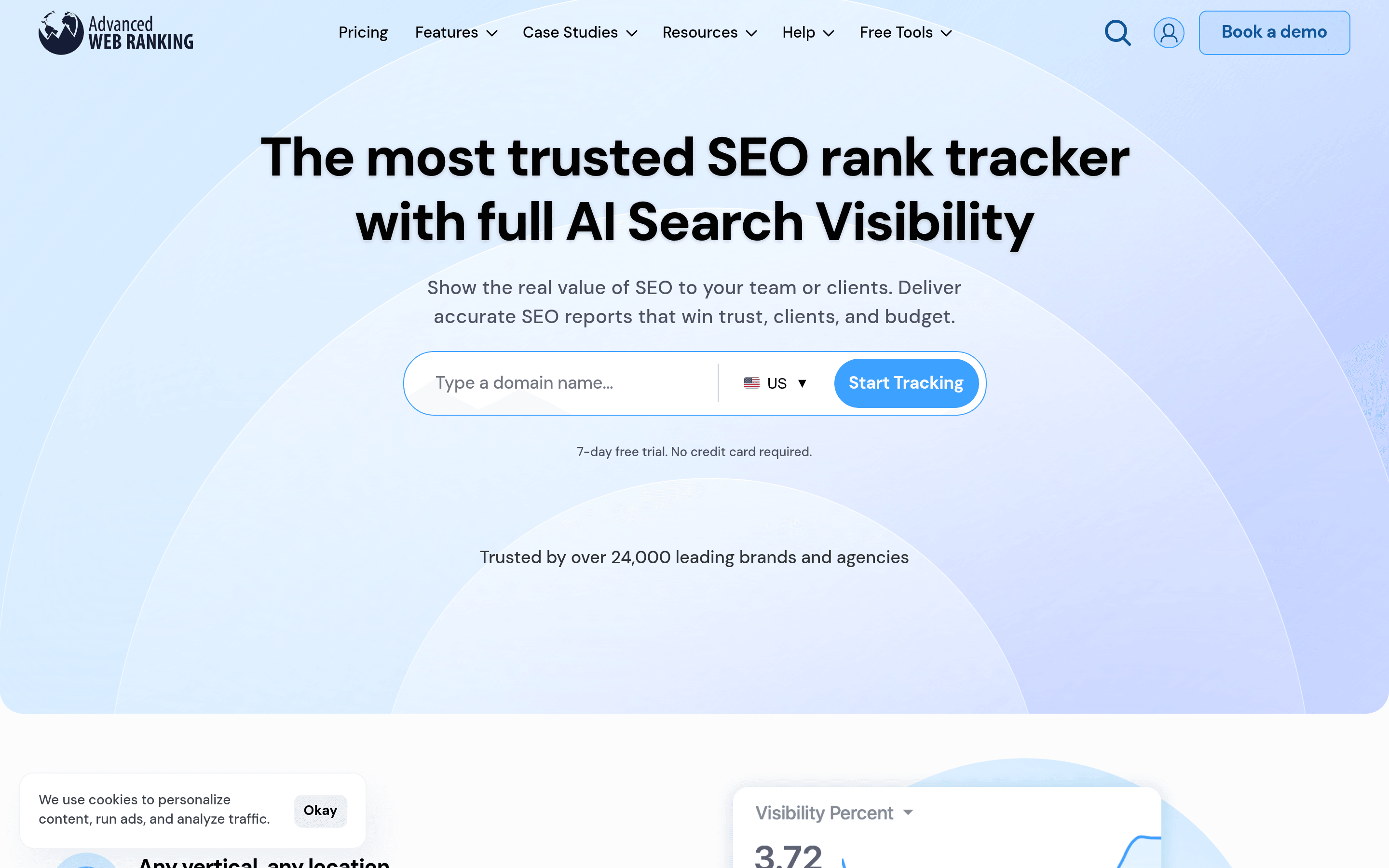Advanced Web Ranking dashboard showing keyword rankings and client report templates
