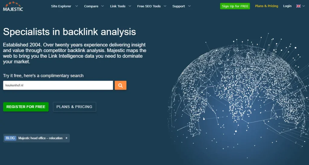 Majestic backlink analysis tool