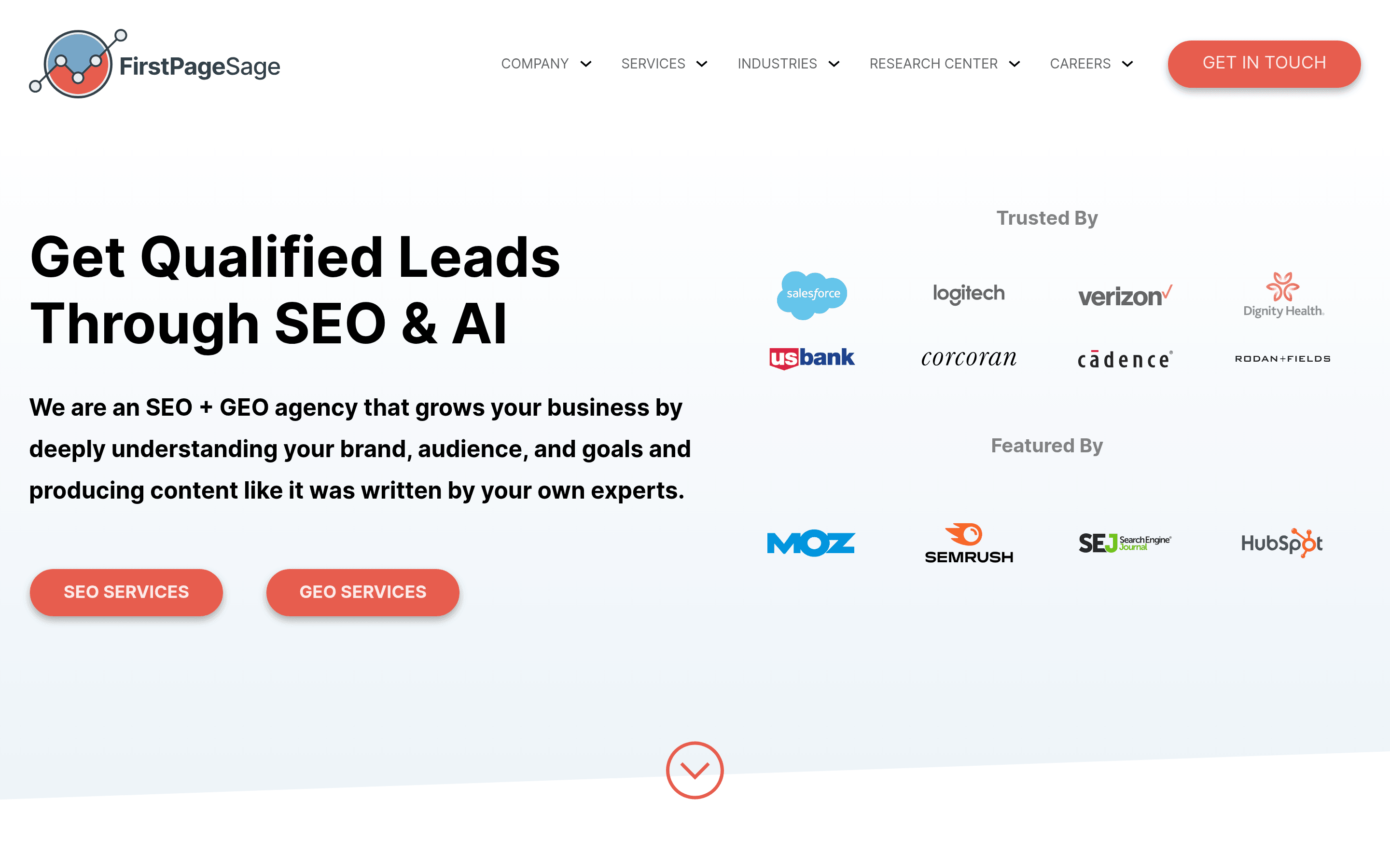 First Page Sage B2B SEO and GEO agency homepage