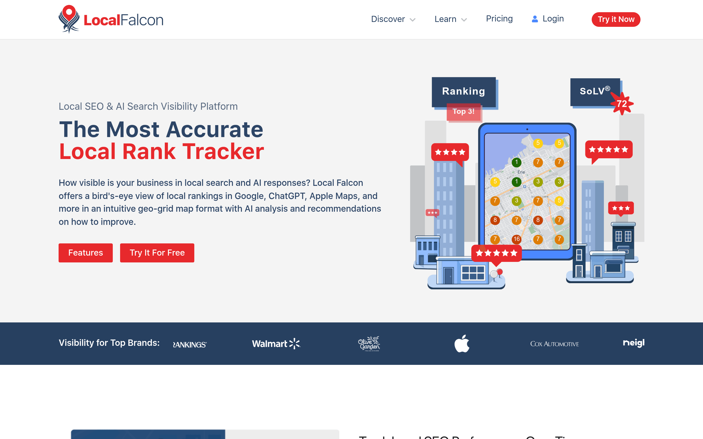 Local Falcon geo-grid rank tracking map for Google Maps visibility