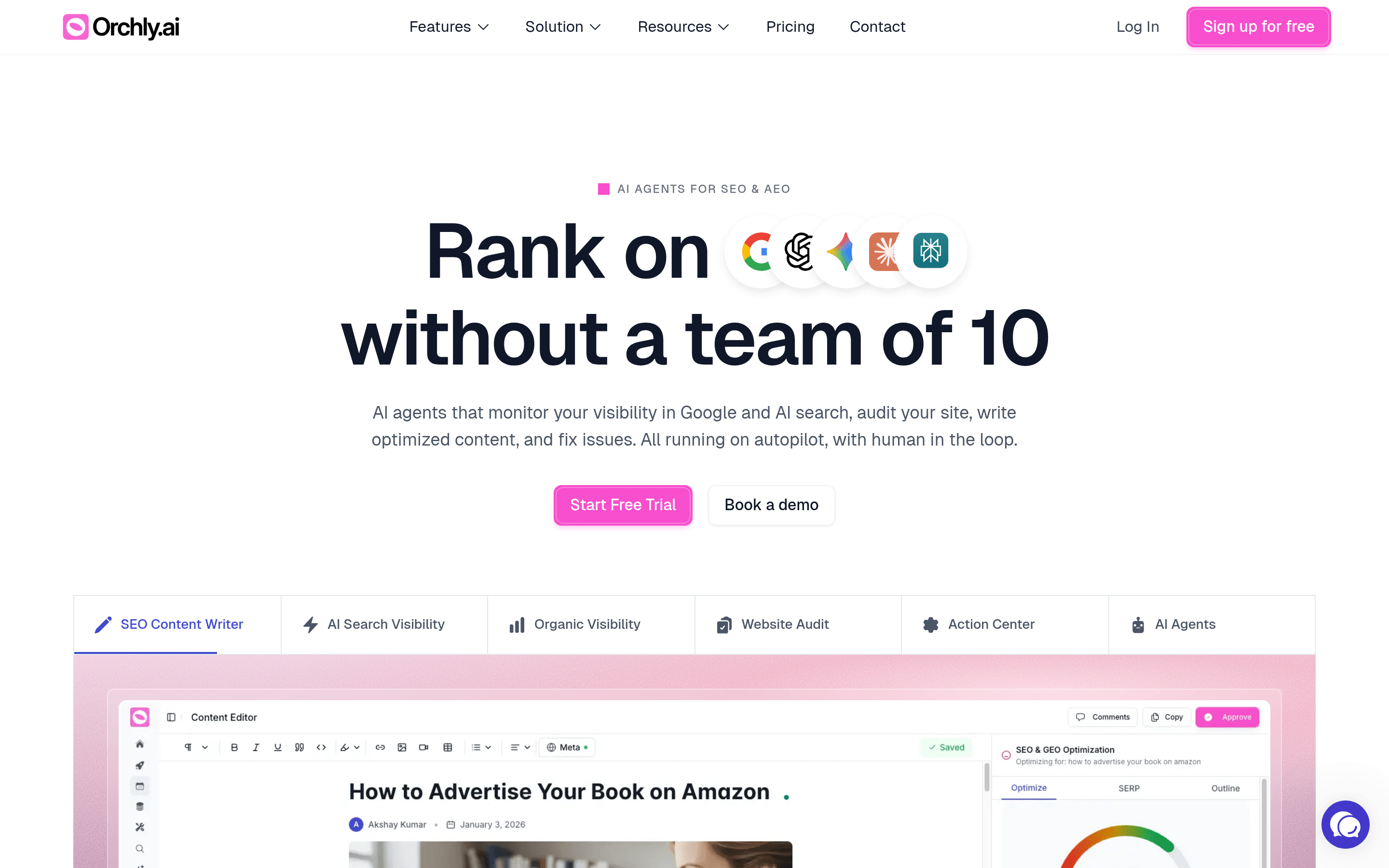 Orchly.ai AI SEO platform showing AI Overview monitoring and audits