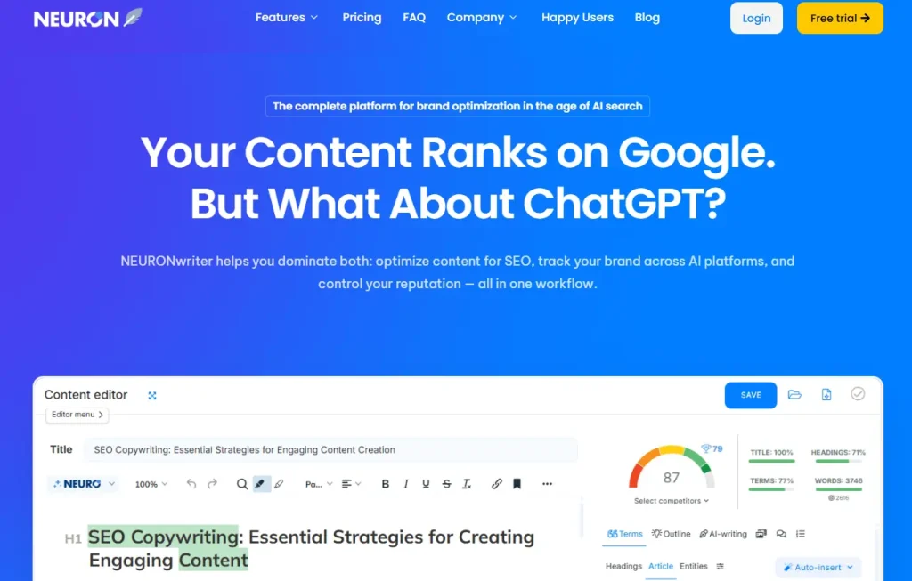 NeuronWriter content writer