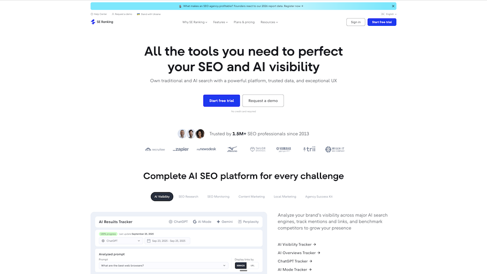 SE Ranking SEO suite with local rank tracking