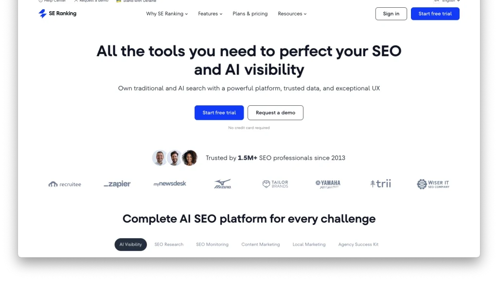 SE Ranking home page screenshot