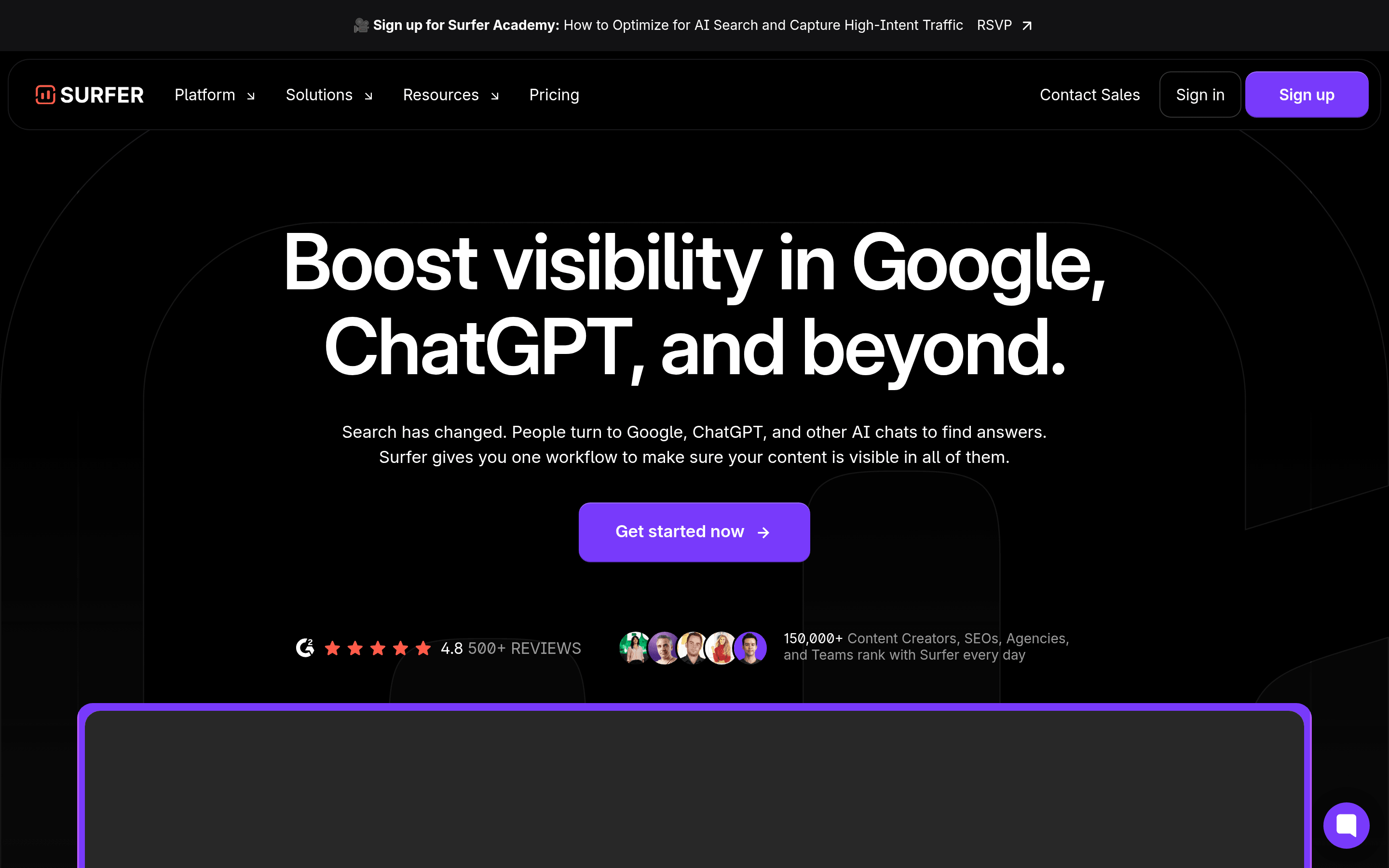Surfer SEO content editor showing optimization score and recommendations
