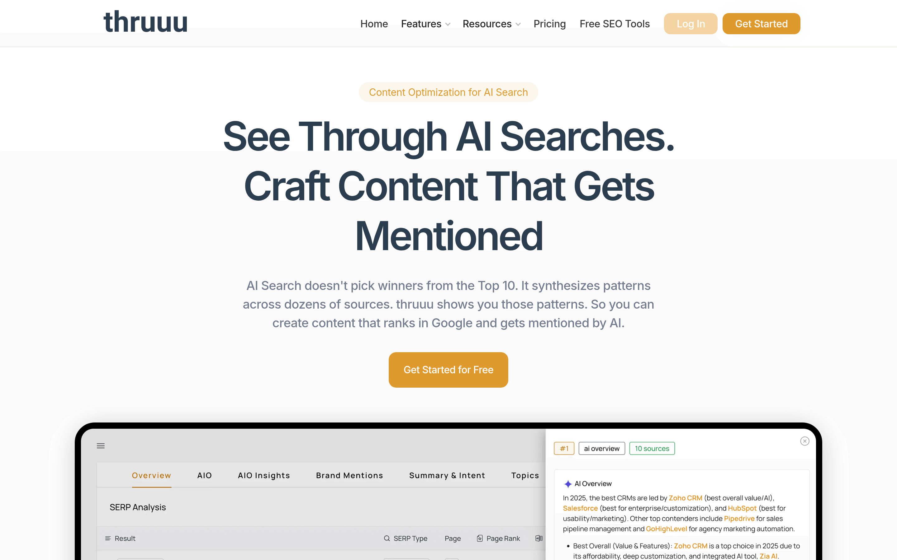Thruuu SERP analysis tool examining AI Overview patterns
