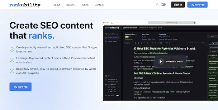 Rankability SEO Content Optimization Platform